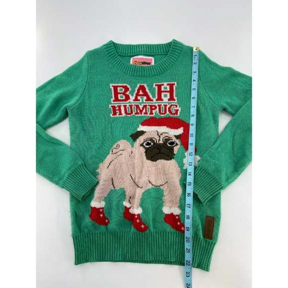 Tipsy Elves Women’s Office Christmas Party PUG Dog Green Knit Sweater Size XS - Picture 5 of 7